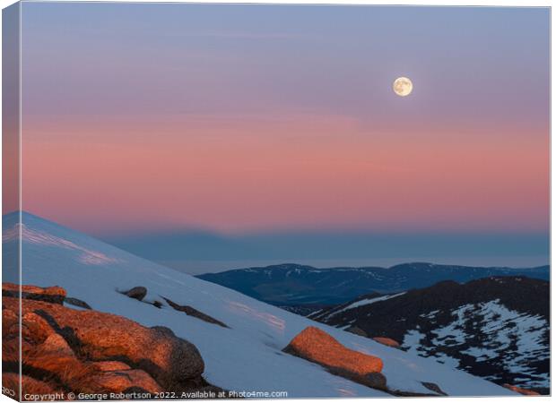 Belt of Venus and moon over Cairn Gorm Canvas Print by George Robertson