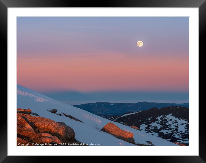 Belt of Venus and moon over Cairn Gorm Framed Mounted Print by George Robertson