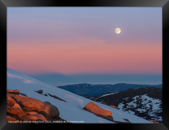 Belt of Venus and moon over Cairn Gorm Framed Print by George Robertson