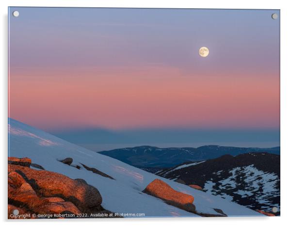 Belt of Venus and moon over Cairn Gorm Acrylic by George Robertson
