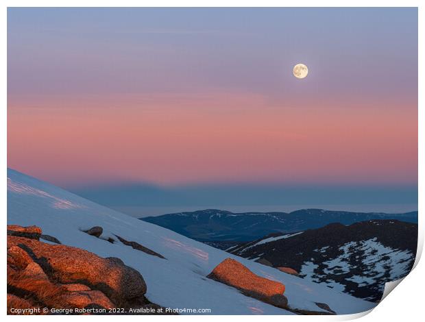 Belt of Venus and moon over Cairn Gorm Print by George Robertson