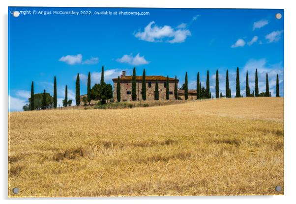 Tuscan stone farmhouse with cypress trees Acrylic by Angus McComiskey