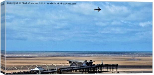 Lancaster flying over Southport pier. Canvas Print by Mark Chesters