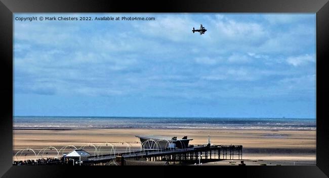 Lancaster flying over Southport pier. Framed Print by Mark Chesters