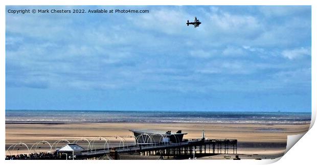Lancaster flying over Southport pier. Print by Mark Chesters