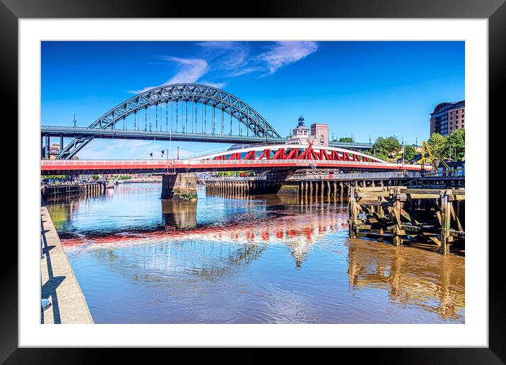Tyne Bridges Reflection Framed Mounted Print by Valerie Paterson