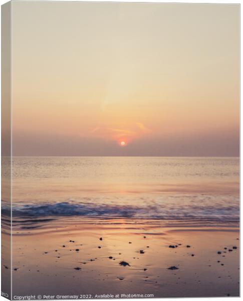 Swanage Beach At Sunrise Canvas Print by Peter Greenway