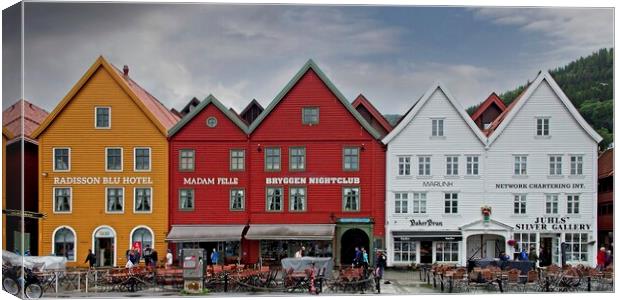 Bryggen Wooden Buildings, Bergen, Norway Canvas Print by Martyn Arnold