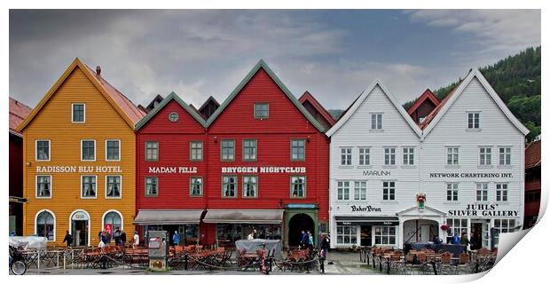 Bryggen Wooden Buildings, Bergen, Norway Print by Martyn Arnold