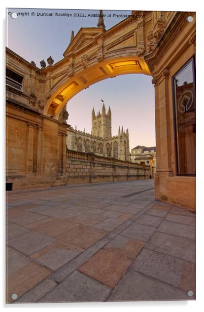 Bath Abbey framed by the York Street archway at dusk Acrylic by Duncan Savidge