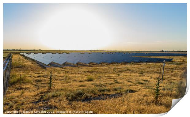 A semi-desert field with solar panels to generate electricity at Print by Joaquin Corbalan