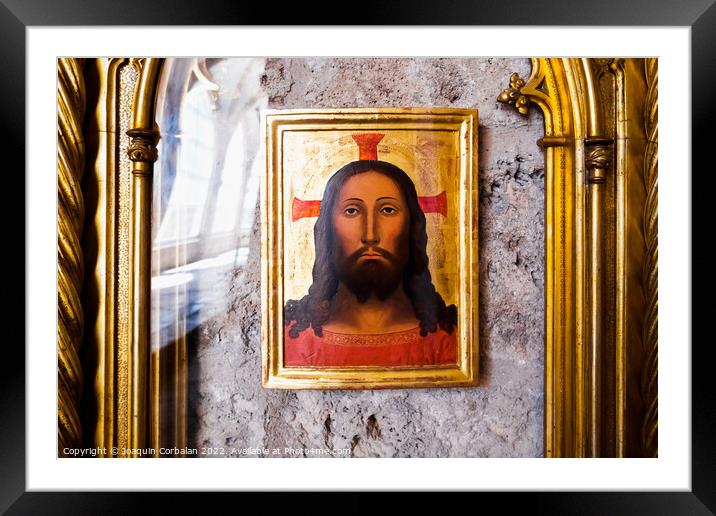 Drawing of the face of Christ in an old painting in the cathedra Framed Mounted Print by Joaquin Corbalan