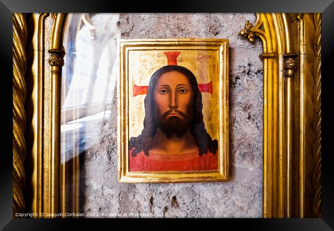 Drawing of the face of Christ in an old painting in the cathedra Framed Print by Joaquin Corbalan