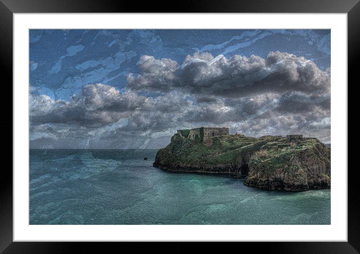 St Catherines Rock Tenby Texture Framed Mounted Print by Steve Purnell