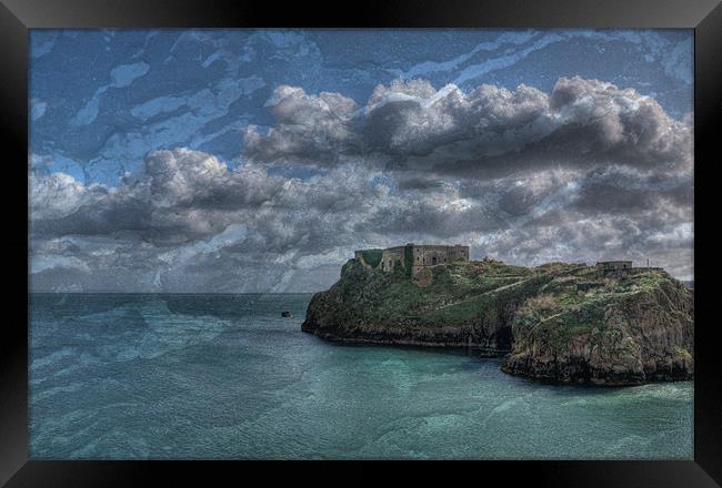 St Catherines Rock Tenby Texture Framed Print by Steve Purnell