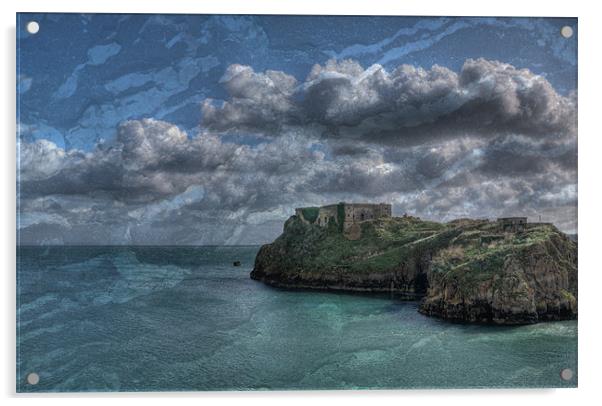 St Catherines Rock Tenby Texture Acrylic by Steve Purnell