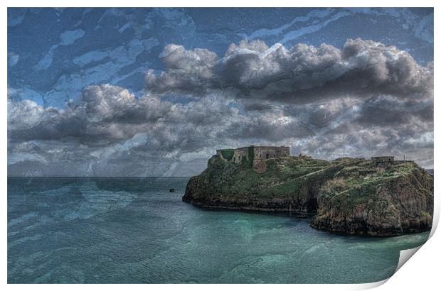 St Catherines Rock Tenby Texture Print by Steve Purnell