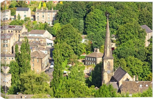 Ripponden town and church spire. Canvas Print by David Birchall