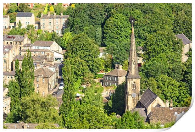 Ripponden town and church spire. Print by David Birchall