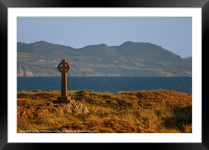 Cross on Ynys Llanddwyn Framed Mounted Print by Paul Madden