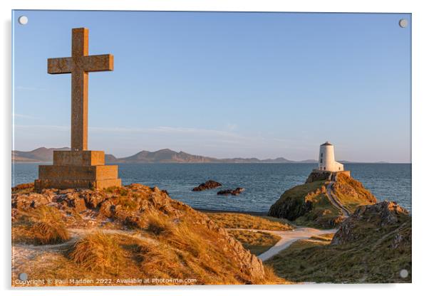 Goleudy Twr Mawr lighthouse and cross Acrylic by Paul Madden