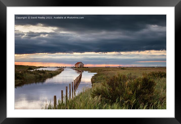 Sunset Reflections in Flooded Thornham Harbour Framed Mounted Print by David Powley
