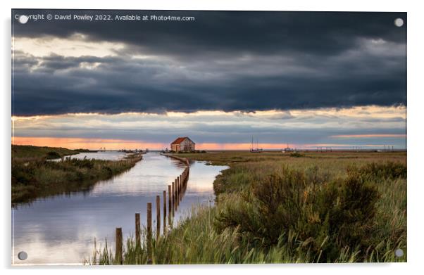Sunset Reflections in Flooded Thornham Harbour Acrylic by David Powley