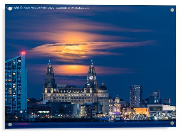 Liver Building Moonrise Acrylic by Katie McGuinness