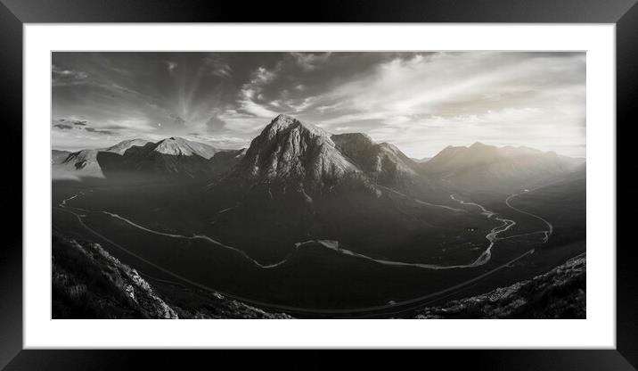 Glencoe Panorama black and white  Framed Mounted Print by Anthony McGeever