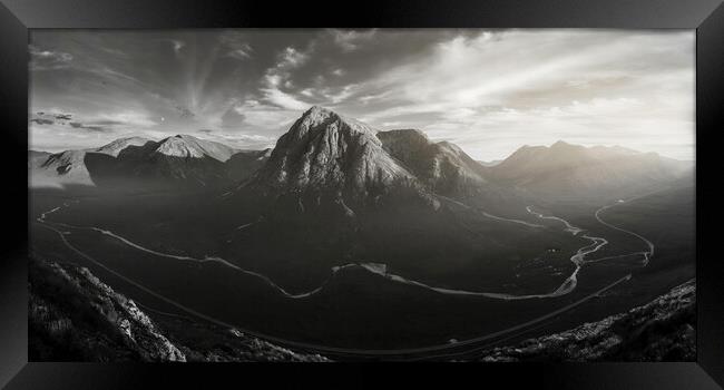 Glencoe Panorama black and white  Framed Print by Anthony McGeever