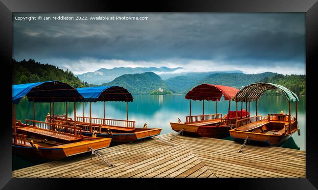 Pletna Boats at Lake Bled Framed Print by Ian Middleton