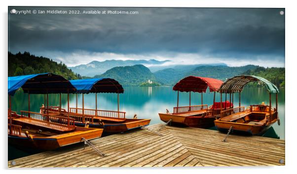 Pletna Boats at Lake Bled Acrylic by Ian Middleton