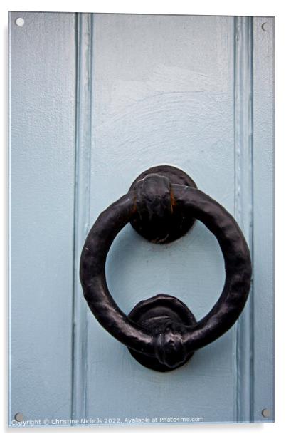Black Door Knocker on Blue Wooden Door Acrylic by Christine Kerioak