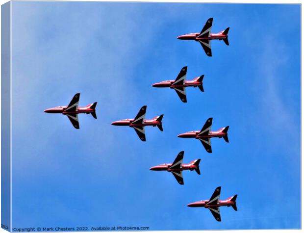 A Spectacular Display Red Arrows at Southport Air  Canvas Print by Mark Chesters