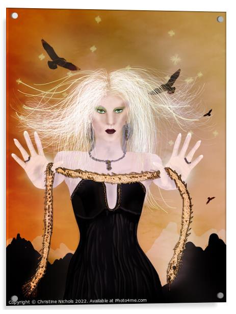 Blond Sourceress with Golden Snake Acrylic by Christine Kerioak