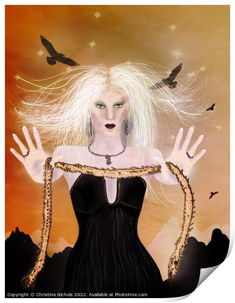 Blond Sourceress with Golden Snake Print by Christine Kerioak