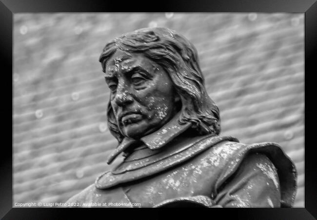 Close-up of Oliver Cromwell statue at London, England. Framed Print by Luigi Petro