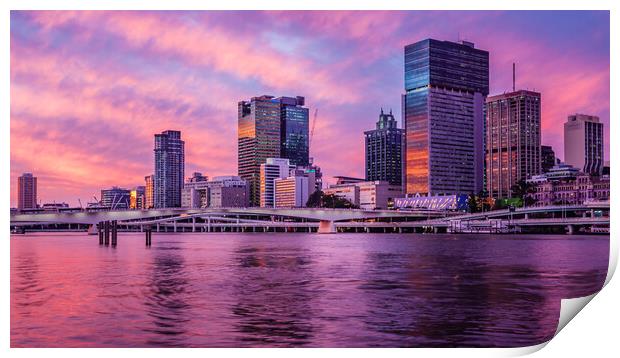 Brisbane Skyline at Sunset Print by John Frid