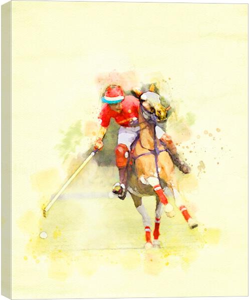 Playing polo on yellow Canvas Print by Christine Kerioak
