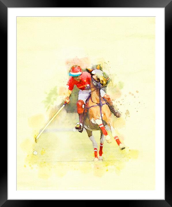 Playing polo on yellow Framed Mounted Print by Christine Kerioak