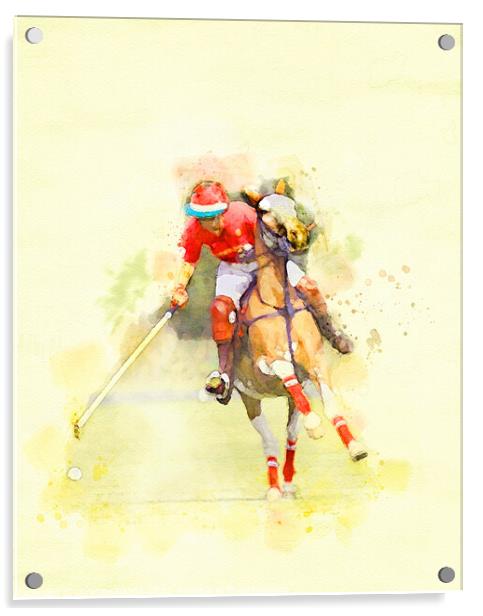 Playing polo on yellow Acrylic by Christine Kerioak