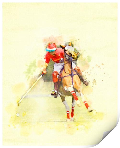 Playing polo on yellow Print by Christine Kerioak