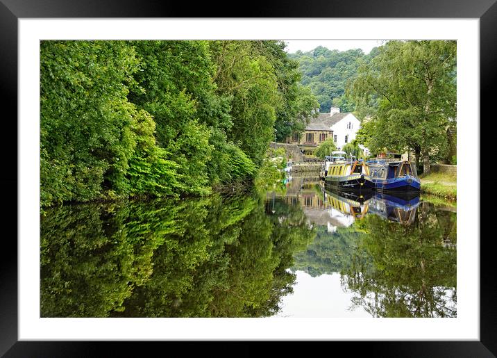 Canal side reflections at Todmorden. Framed Mounted Print by David Birchall