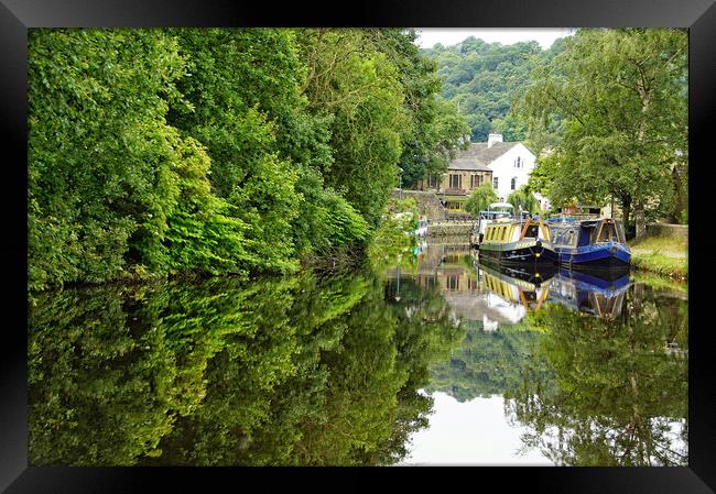 Canal side reflections at Todmorden. Framed Print by David Birchall