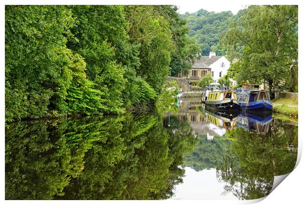 Canal side reflections at Todmorden. Print by David Birchall