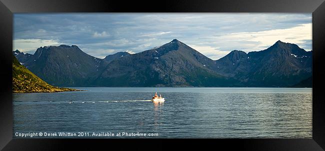 Small fishing boat in Fjords Framed Print by Derek Whitton