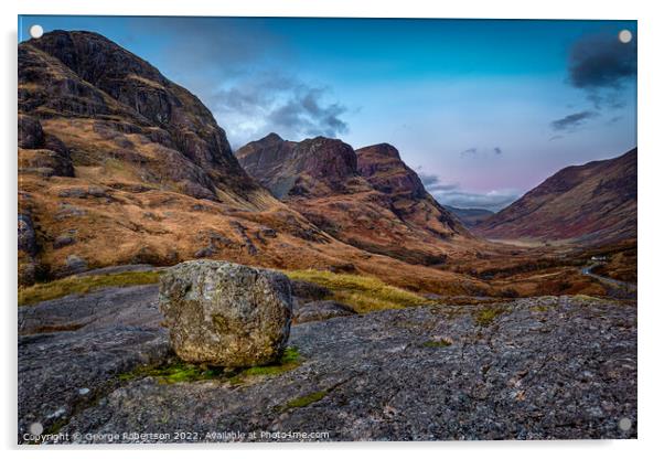 An Erratic rock above Glencoe Valley at sunrise Acrylic by George Robertson