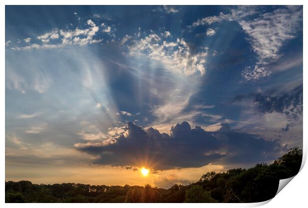 Sun rays and clouds Print by Leighton Collins