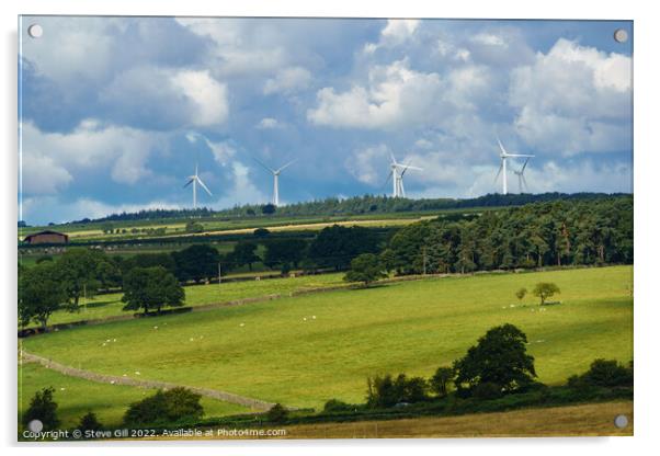 Wind Turbines on the Skyline of a Rural Landscape. Acrylic by Steve Gill