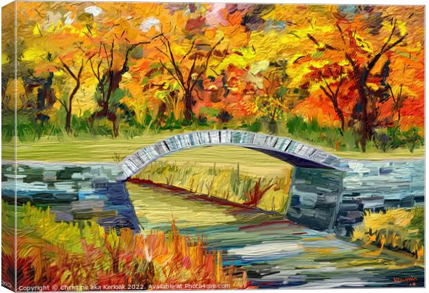 Blue Stone Bridge in Autumn Canvas Print by Christine Kerioak